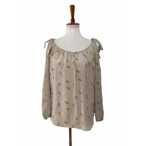 Rebecca Taylor Womens Cold Shoulder Floral Blouse Silk Long Sleeve Grey Size 0